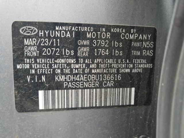 2011 HYUNDAI ELANTRA GL KMHDH4AE0BU136616