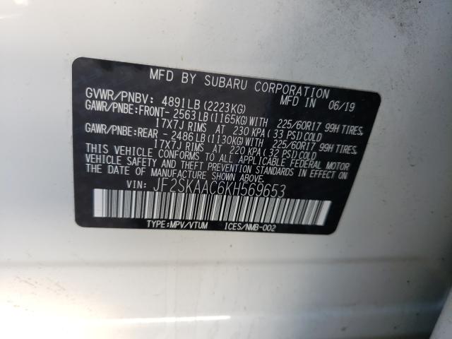 2019 SUBARU FORESTER JF2SKAAC6KH569653