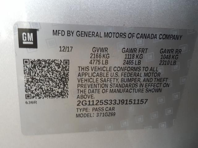 2018 CHEVROLET IMPALA PRE 2G1125S33J9151157