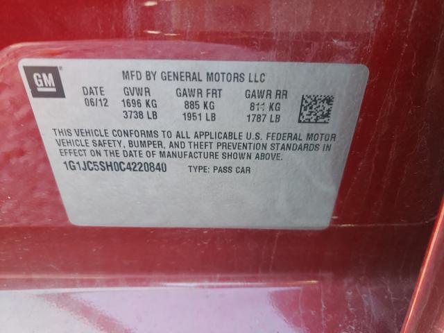2012 CHEVROLET SONIC LT 1G1JC5SH0C4220840