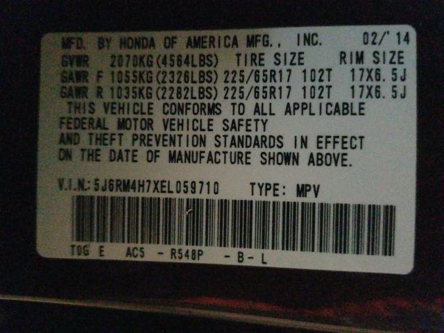 2014 HONDA CR-V EXL 5J6RM4H7XEL059710