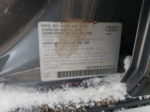 2017 AUDI A4 ALLROAD WA18NAF42HA098839