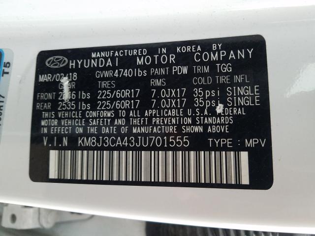 2018 HYUNDAI TUCSON SEL KM8J3CA43JU701555