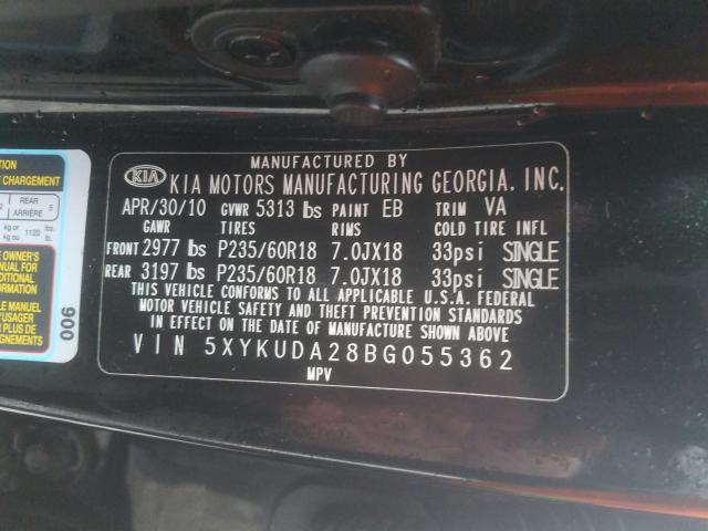 2011 KIA SORENTO 5XYKUDA28BG055362