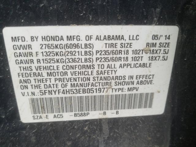 2014 HONDA PILOT EXL 5FNYF4H53EB051977