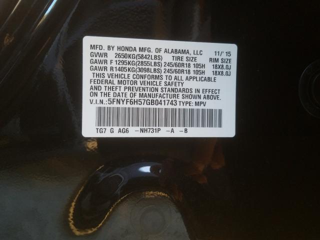 2016 HONDA PILOT EXL 5FNYF6H57GB041743