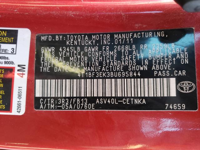 2011 TOYOTA CAMRY BASE 4T1BF3EK3BU695844