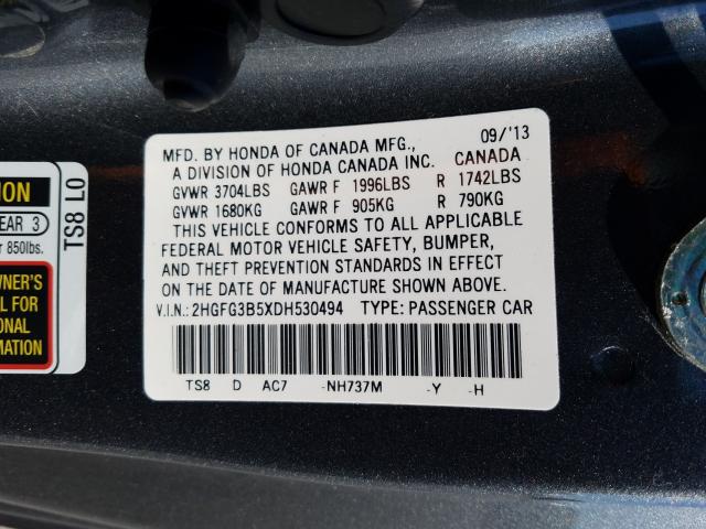 2013 HONDA CIVIC LX 2HGFG3B5XDH530494