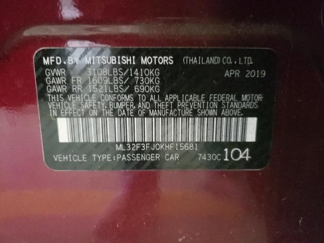 2019 MITSUBISHI MIRAGE G4 ML32F3FJ0KHF15681