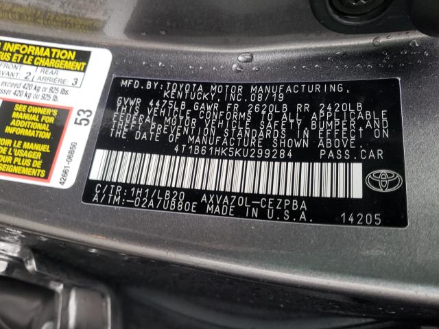 2019 TOYOTA CAMRY XSE 4T1B61HK5KU299284