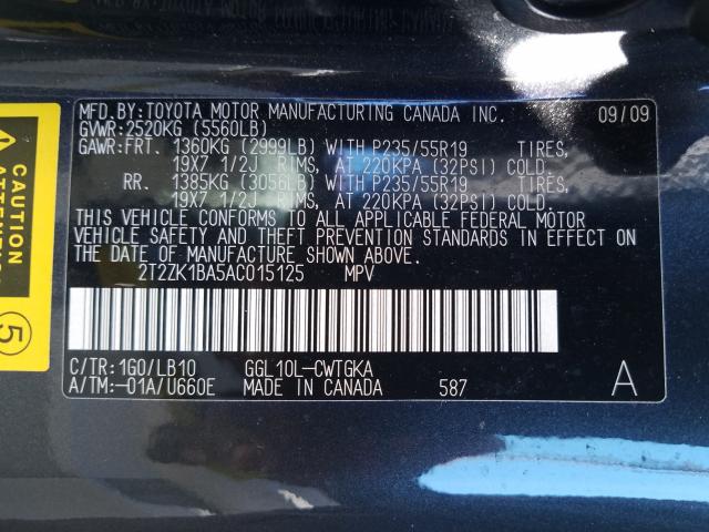 2010 LEXUS RX350 2T2ZK1BA5AC015125