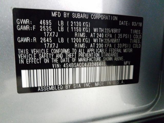 2018 SUBARU OUTBACK 2. 4S4BSACC4J3346448