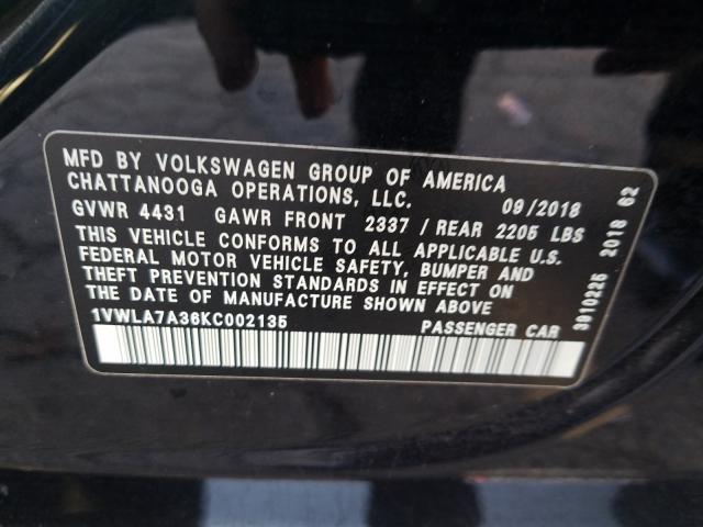 2019 VOLKSWAGEN PASSAT WOL 1VWLA7A36KC002135