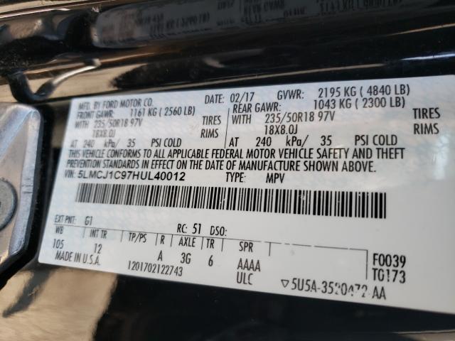 2017 LINCOLN MKC PREMIE 5LMCJ1C97HUL40012