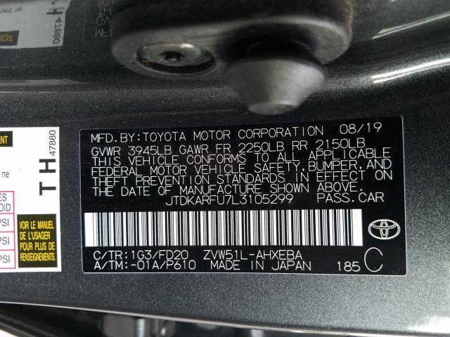 2020 TOYOTA PRIUS L JTDKARFU7L3105299