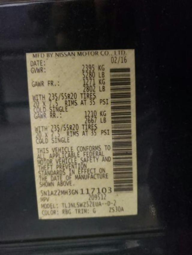 2016 NISSAN MURANO S 5N1AZ2MH3GN117103