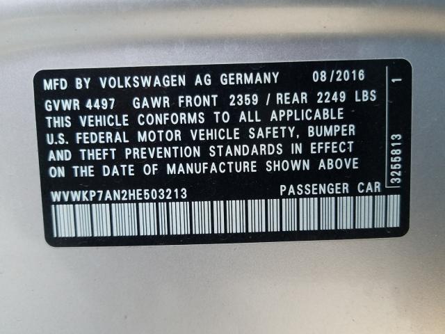 2017 VOLKSWAGEN CC SPORT WVWKP7AN2HE503213