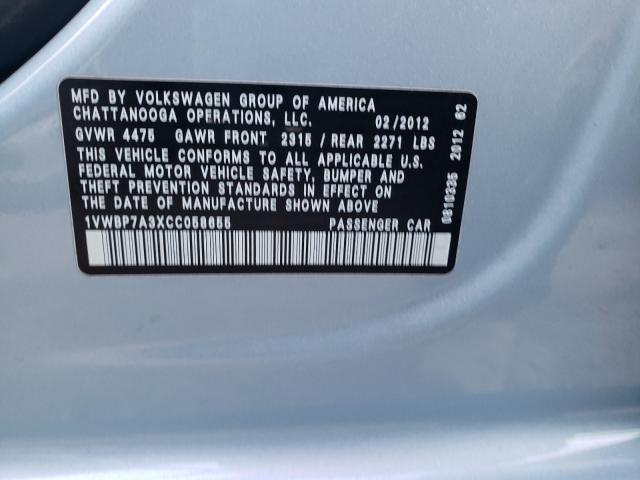 2012 VOLKSWAGEN PASSAT SE 1VWBP7A3XCC058655