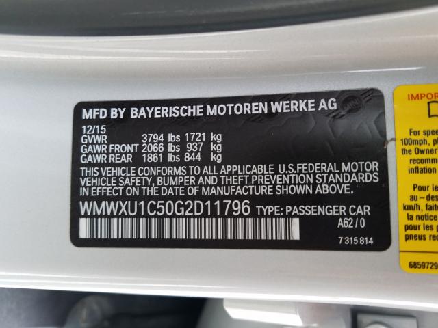 2016 MINI COOPER WMWXU1C50G2D11796