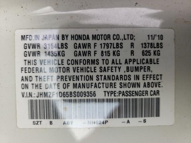2011 HONDA CR-Z EX JHMZF1D65BS009356