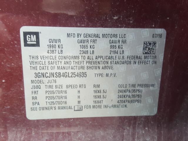 2016 CHEVROLET TRAX LS 3GNCJNSB4GL254935