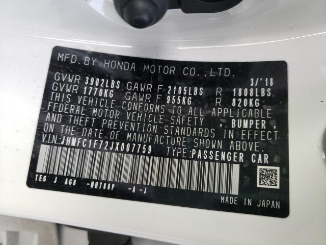 2018 HONDA CIVIC JHMFC1F72JX007759