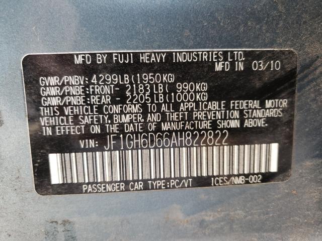 2010 SUBARU IMPREZA OU JF1GH6D66AH822822