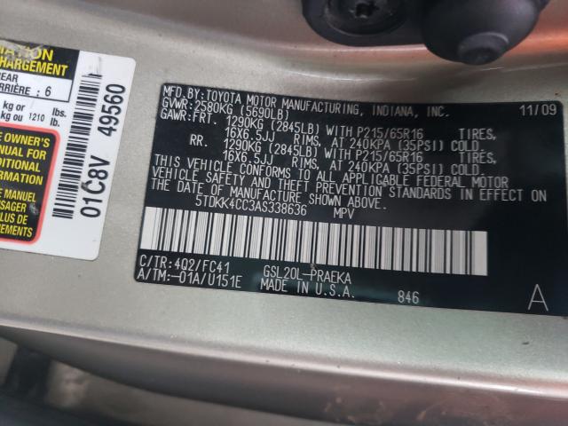 2010 TOYOTA SIENNA CE 5TDKK4CC3AS338636