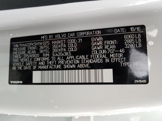 2017 VOLVO XC90 T6 YV4A22PK5H1141375