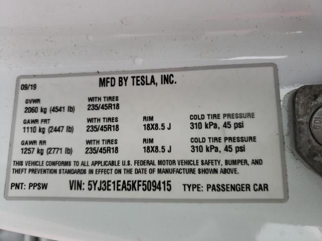 2019 TESLA MODEL 3 5YJ3E1EA5KF509415
