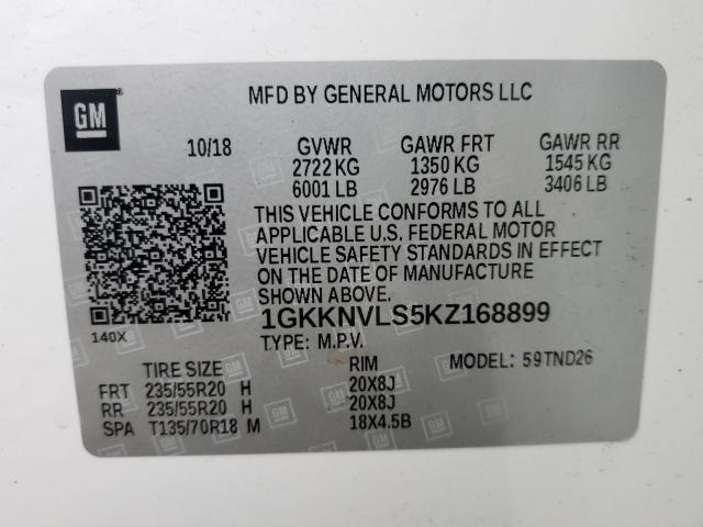 2019 GMC ACADIA ALL 1GKKNVLS5KZ168899