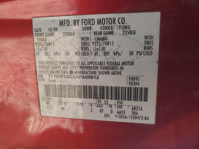 2010 FORD RANGER 1FTKR1AD2APA05912