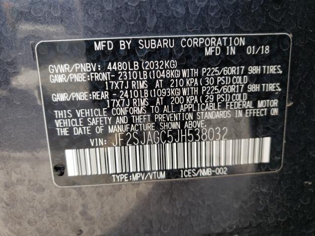 2018 SUBARU FORESTER 2 JF2SJAGC5JH538032