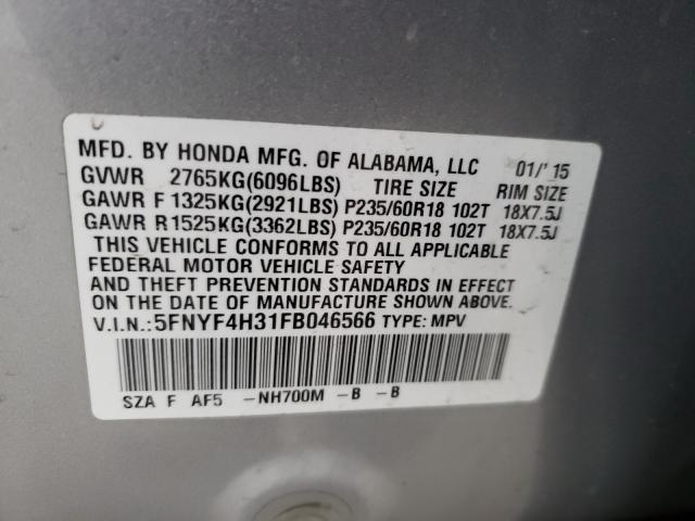 2015 HONDA PILOT SE 5FNYF4H31FB046566
