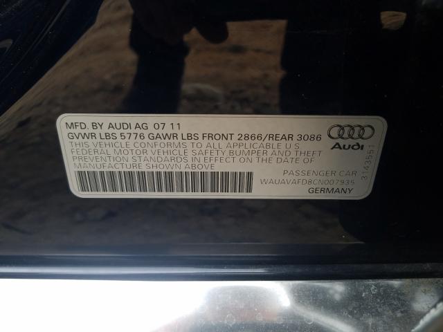 2012 AUDI A8 QUATTRO WAUAVAFD8CN007935