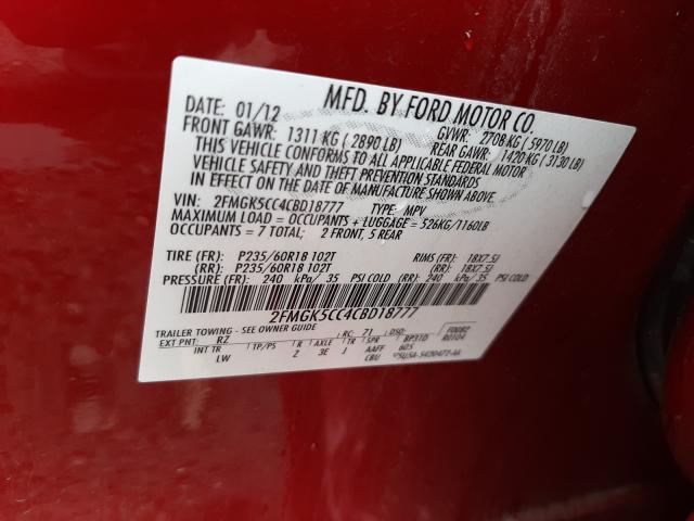 2012 FORD FLEX SEL 2FMGK5CC4CBD18777