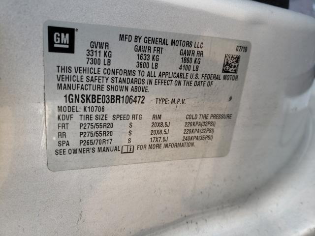 2011 CHEVROLET TAHOE K150 1GNSKBE03BR106472