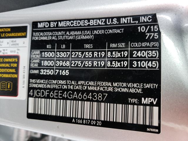 2016 MERCEDES-BENZ GL 450 4MA 4JGDF6EE4GA664387