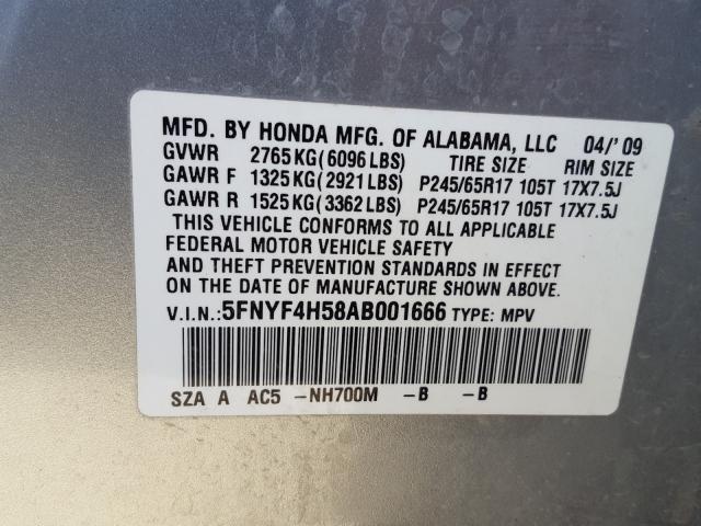 2010 HONDA PILOT EXL 5FNYF4H58AB001666