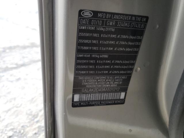 2010 LAND ROVER LR4 HSE LU SALAK2D40AA531212