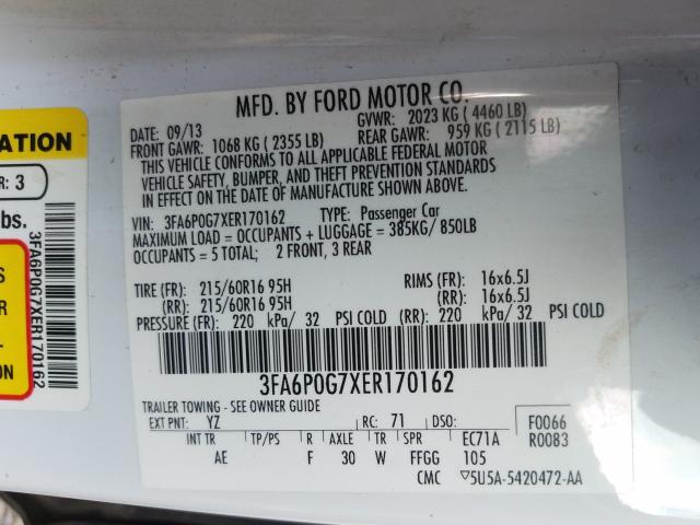 2014 FORD FUSION S - 3FA6P0G7XER170162
