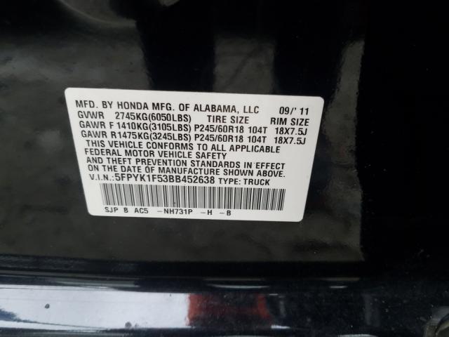 2011 HONDA RIDGELINE 5FPYK1F53BB452638