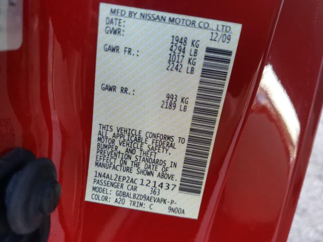 2010 NISSAN ALTIMA S 1N4AL2EP2AC121437