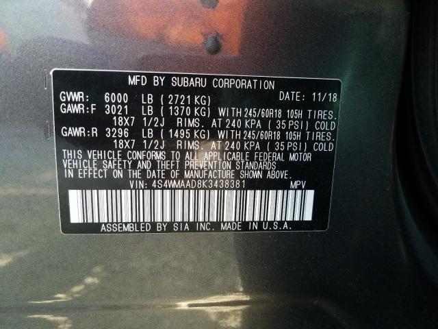 2019 SUBARU ASCENT 4S4WMAAD8K3438381
