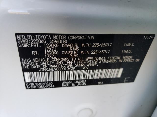2016 TOYOTA RAV4 HV XL JTMRJREV0GD010429