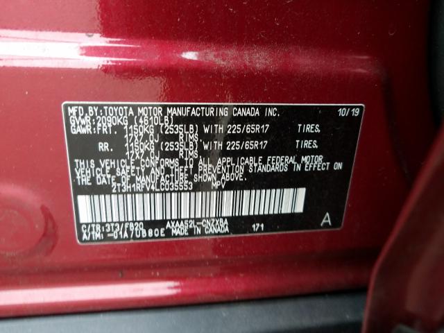 2020 TOYOTA RAV 4 2T3H1RFV4LC035553