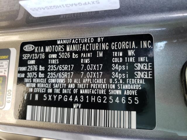 2017 KIA SORENTO 5XYPG4A31HG254655