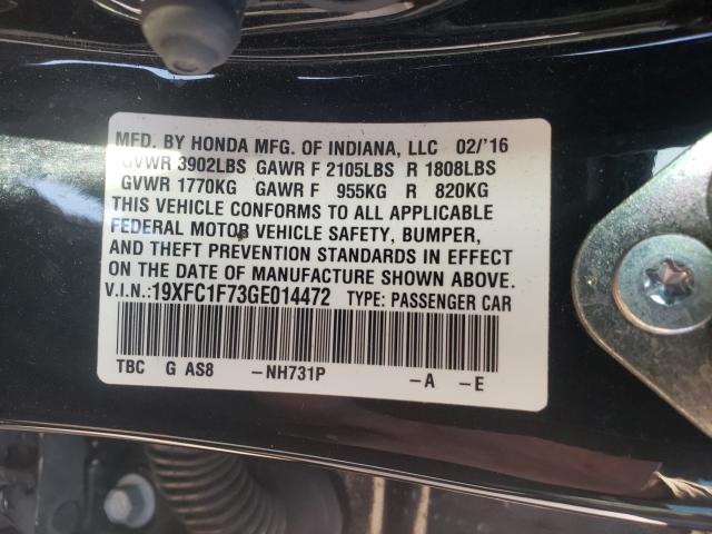 2016 HONDA CIVIC EXL 19XFC1F73GE014472