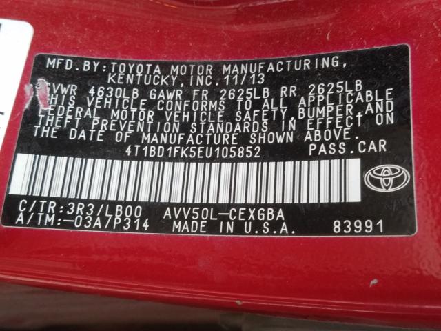 2014 TOYOTA CAMRY HYBR 4T1BD1FK5EU105852