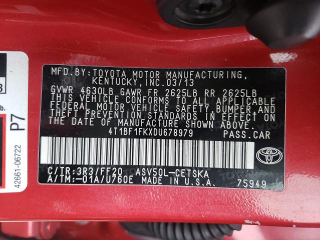 2013 TOYOTA CAMRY 4T1BF1FKXDU678979